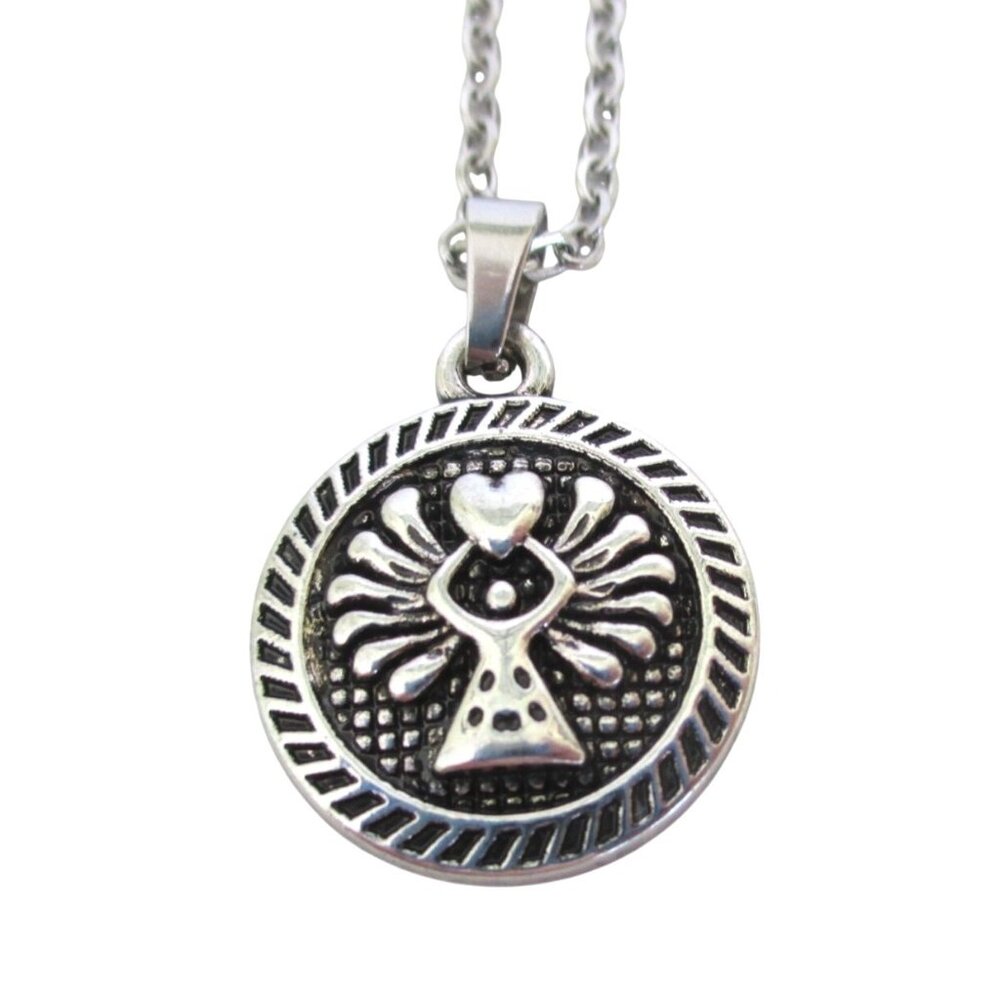 New Angel Round Pendant Necklace With 18" Stainless Chain Angelic Jewelry Gift